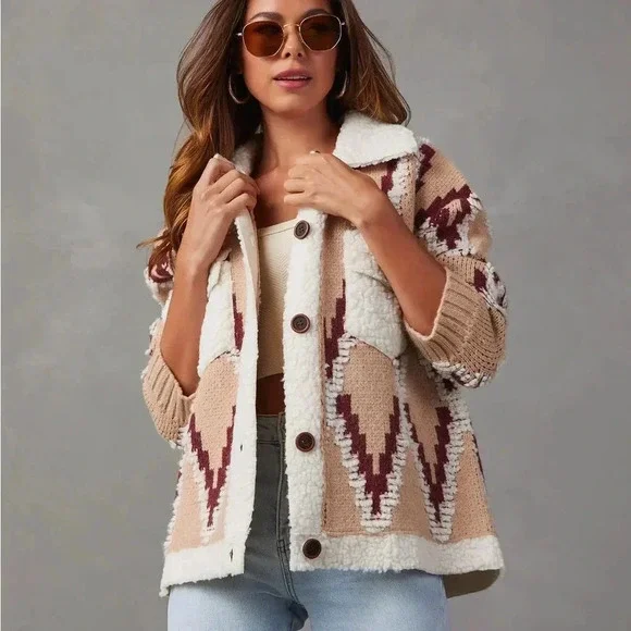 Sweeney Sherpa TrimVici Collection Jacket Sweater with Buttons women size small - Picture 1 of 11